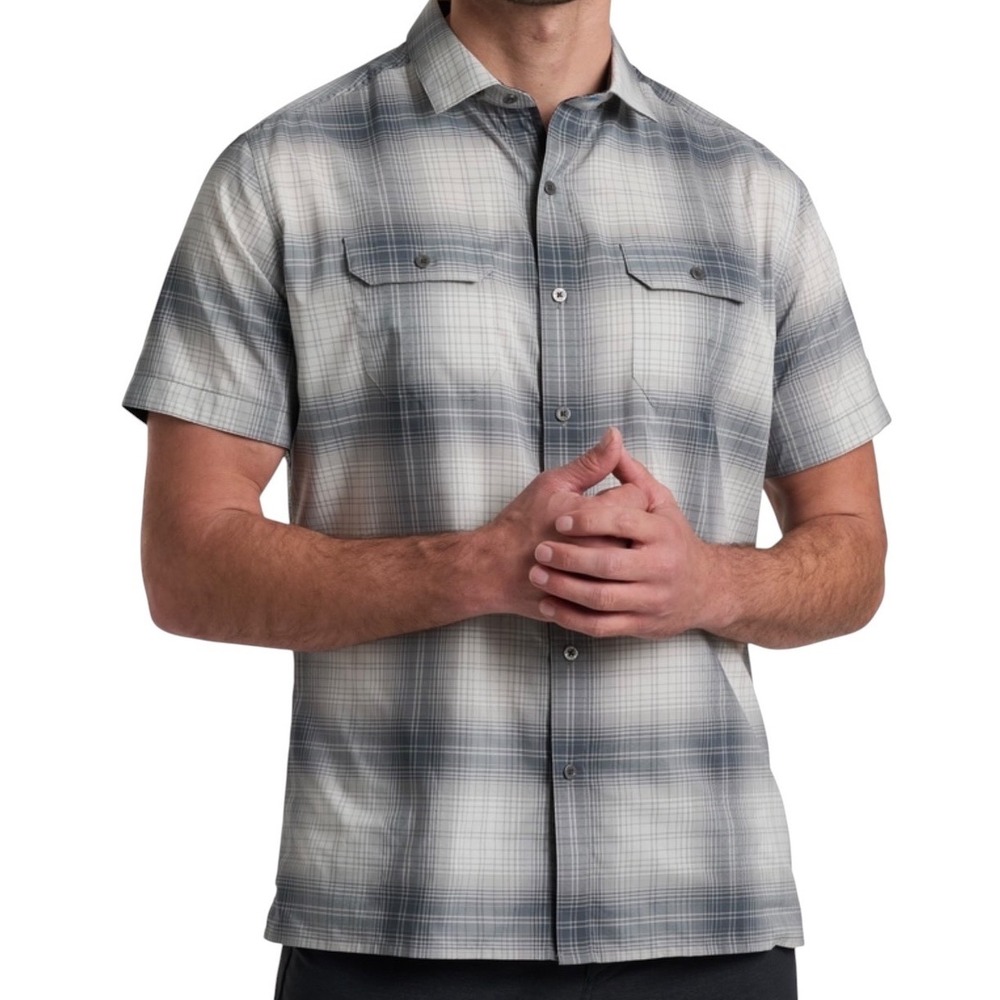 Kuhl Response Lite Shirt Mens Large Grey Plaid New Short Sleeve Technical Button